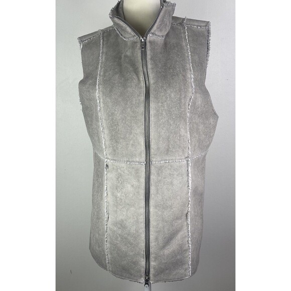 Johnny Was Pete Greta Vest Full Zip Faux Suede Sherpa Fur Gray M Pockets Western - Picture 5 of 14